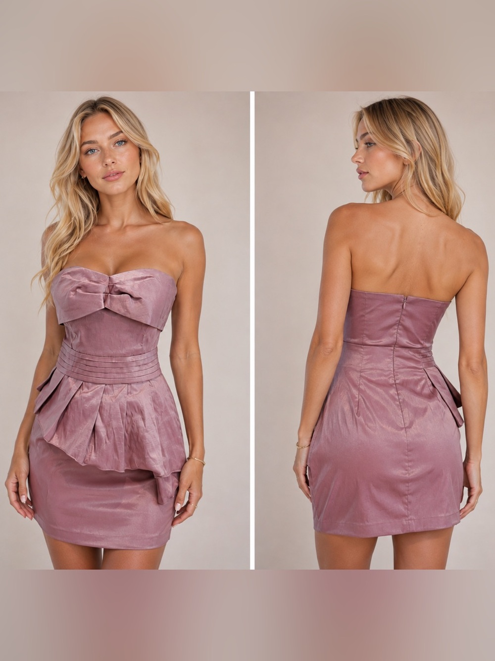 Romeo & Juliet Mauve Strapless Bow Peplum Mini Dress M Hoco Homecoming